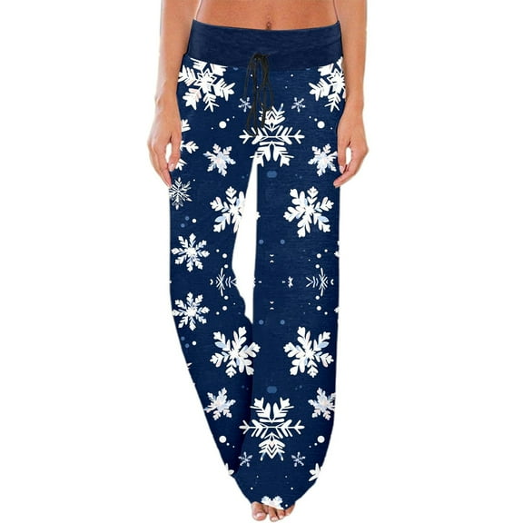 Fiaer Christmas Pajamas Pants for Women Festive Holiday Sleepwear Trousers Soft Comfortable Elastic Waist Lace up Xmas Slacks for Everyday Wear and Relaxation at Home Dark Blue XL