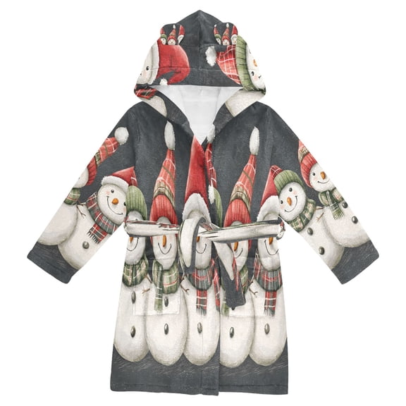 FORMRS Niños Bathrobe Unisex Hooded Robe Soft Plush Pajamas Sleepwear, Size 2-3T, Red Snowmen