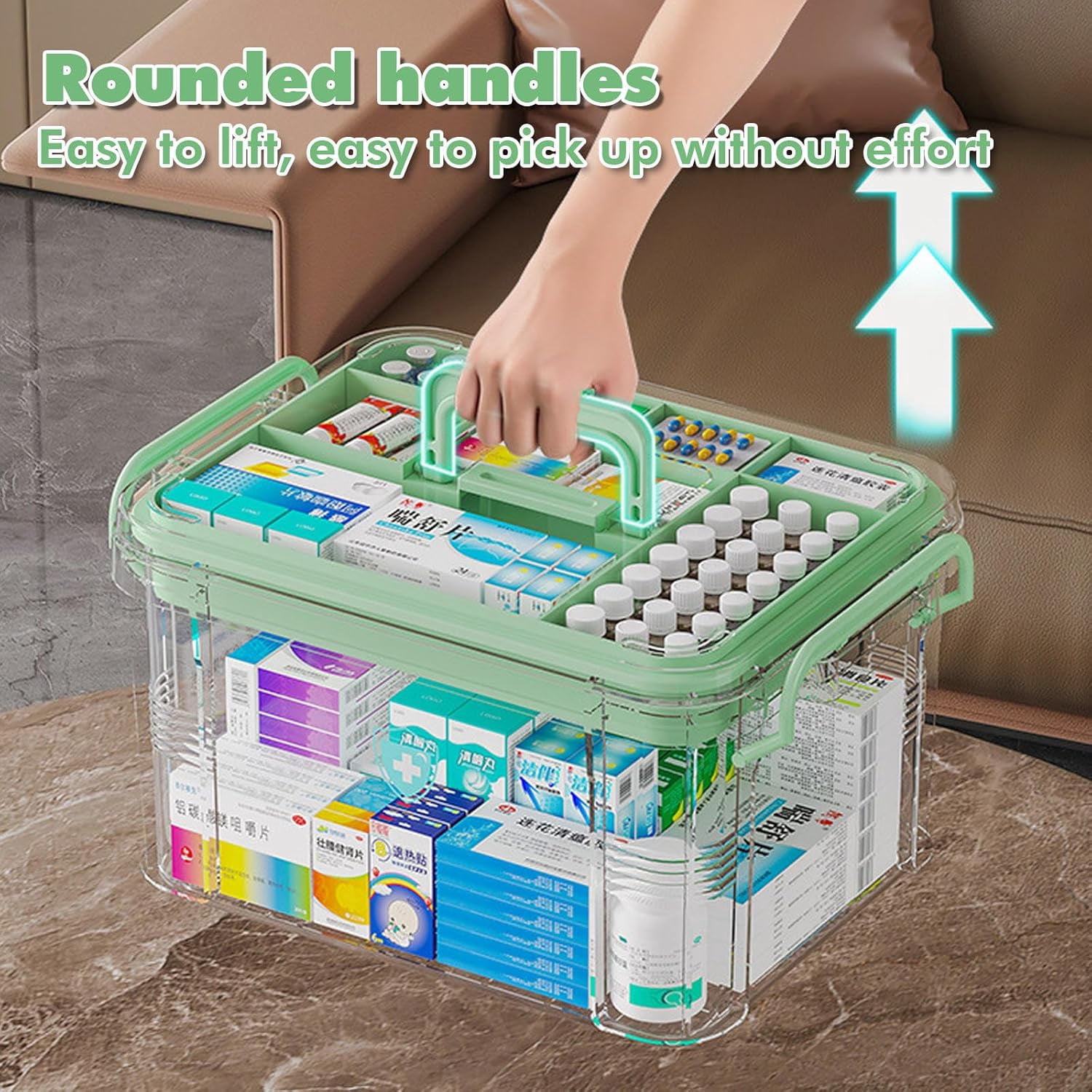 Capacity Medicine Storage Box, Transparent Double Layer Pill Organizer, PP+PET Medication Container for Home Travel(wwx)