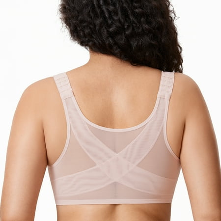 DELIMIRA Women s Front Closure Bras Posture Underwire Unlined Back Support Bra Plus Size