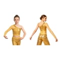thumbnail image 3 of iiniim Girls Sparkle Sequins Ballet Dance Crop Tops Mesh Sleeve One Shoulder T-Shirt Jazz Hip Hop Dancewear Gold 16, 3 of 7