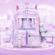 Backpacks for Girls with Charm,Schoolbags for Primary School Kids 8-14 Years,Kids Girls Teens Back to School Waterproof Large-Capacity Backpacks,Dreamy Purple