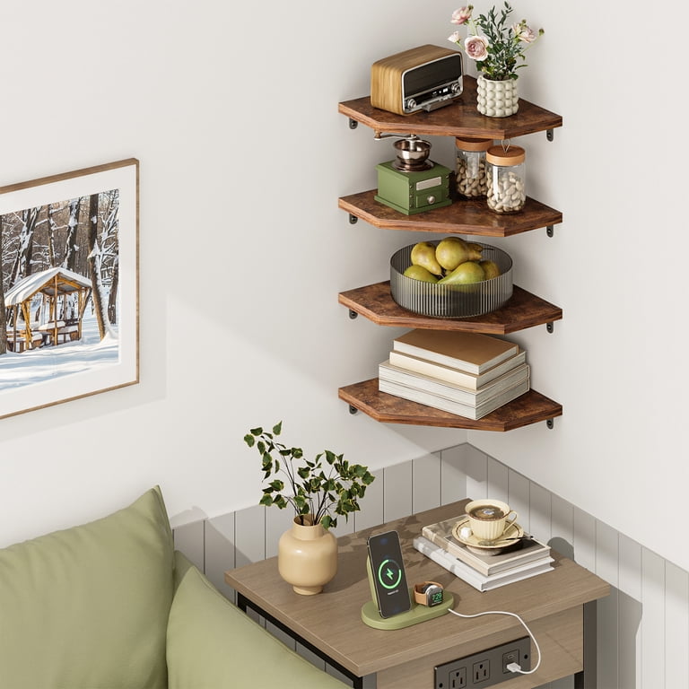 Fairy 4-Tier Rustic Brown Corner Floating Shelves photo 4