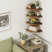 Fairy 4 Tier Rustic Brown Corner Floating Shelves for Wall, Farmhouse Corner Shelf Unit