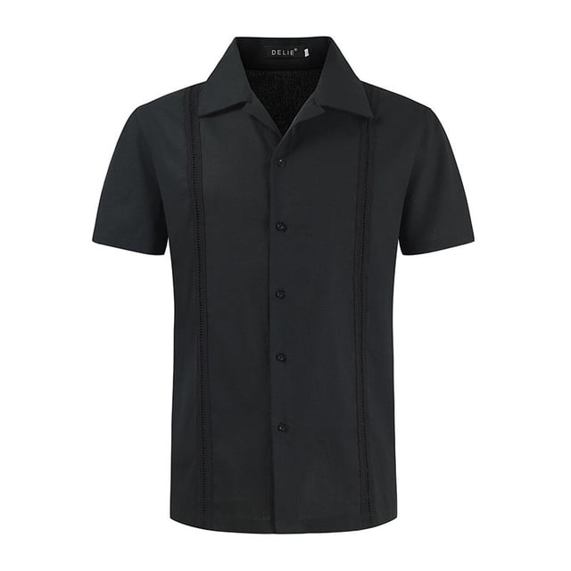 Camisas transpirables de lino para hombres Camisas casuales de Guayabella cubana Camisas de playa de manga corta Pompotops oipoqjl45823