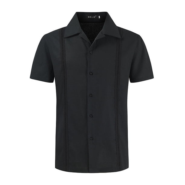Camisas transpirables de lino para hombres Camisas casuales de Guayabella cubana Camisas de playa de manga corta Pompotops oipoqjl45823