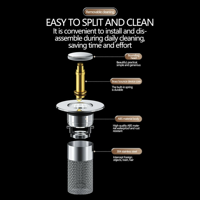2Pcs Bathroom Sink Stopper Water Filter, Pop Up Sink Drain Filter with Removable Stainless Steel Filter Basket Hair Catcher for Bathroom Sink Stopper Replacement, Bathroom Sink Drain Strainer
