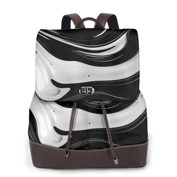Balery Abstract Black White Swirls Mochila de Cuero para Mujeres, Gran Capacidad, Bolsa de Viaje Multifuncional, Mochila de Cuero y Bolsa de Hombro para Mujeres