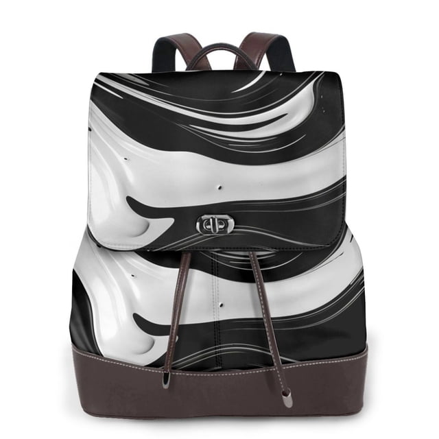 Balery Abstract Black White Swirls Mochila de Cuero para Mujeres, Gran Capacidad, Bolsa de Viaje Multifuncional, Mochila de Cuero y Bolsa de Hombro para Mujeres