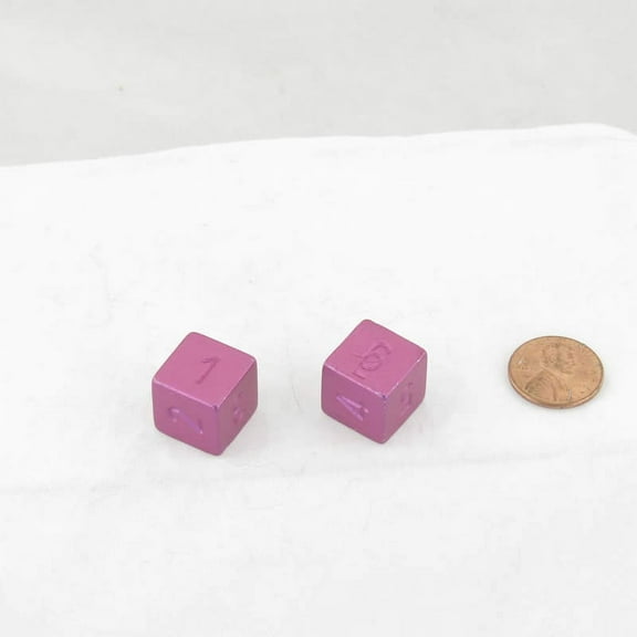 Purple Faux Metal Jacket Dice with Uncolored Numbers D6 16mm (5/8in) Pack of 2 Wondertrail