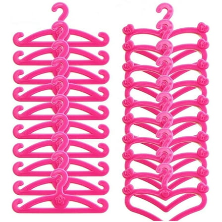 E-TING 60 PCS Pink Plastic Little Hangers for Girl Doll Dress Clothes Gown Doll Clothes Accessories