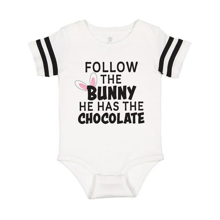 

Inktastic Follow The Bunny He Has The Chocolate with Bunny Ears Gift Baby Boy or Baby Girl Bodysuit