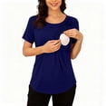 thumbnail image 2 of Jinhomg Women's Maternity T Shirts Short Sleeve Pregnancy Tees Crew Neck Casual Mama Blouses Soft Comfy Lounge Pajama Tops Navy L, 2 of 7