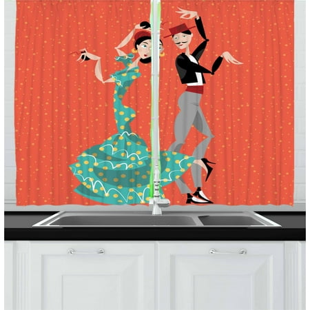 Spanish Style Window Treatments Spanish Curtains 2 Panels Set, Ethnic Flamenco Dancers Couple Performing in Historical Folk Dress Latino Tradition, Window Drapes for Living Room Bedroom, 55W X 39L Inches, Multicolor, by Ambesonne ()