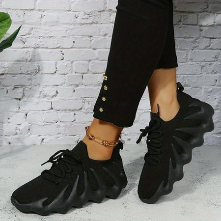 

Women‘s Knit Road Running Shoes Breathable & Comfortable Lace Up Sports Shoes Casual Low Top Sneakers