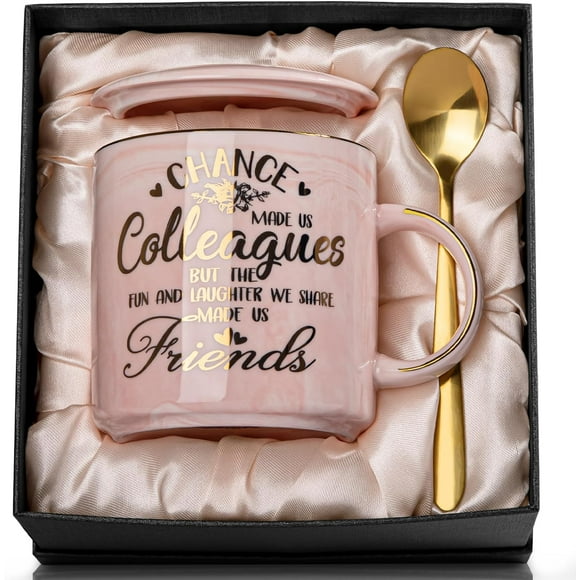 shiyou-Coworker Leaving Gifts for Women, Funny Birthday Valentines Day Gift for Coworkers, Best Farewell Good Bye Retirement Going Away Presents for Work Bestie, 14oz Pink Marble Gold Print Mug, Gift