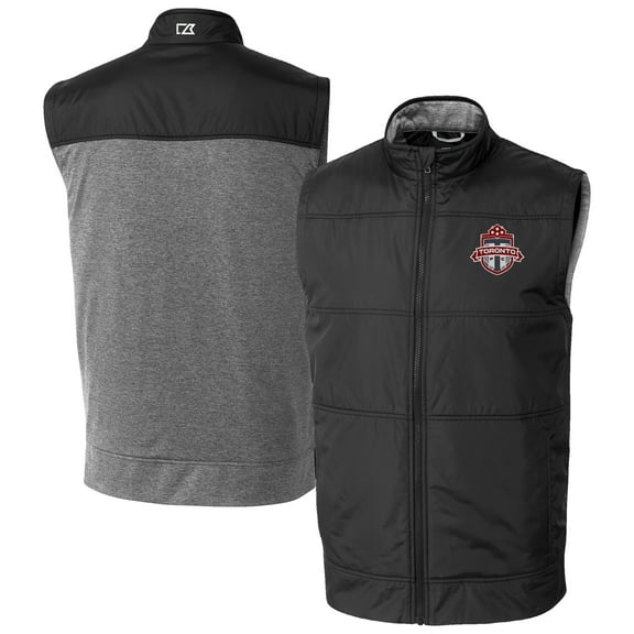 Men's-Cutter & Buck  Black Toronto FC Stealth Hybrid Quilted Windbreaker Vest