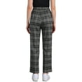 thumbnail image 3 of Pantalones largos rectos de cintura elástica con botones y cremallera de cuadros para mujer Inspire Chic en gris oscuro y marrón, 3 of 6