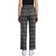 thumbnail image 3 of Pantalones largos rectos de cintura elástica con botones y cremallera de cuadros para mujer Inspire Chic en gris oscuro y marrón, 3 of 6