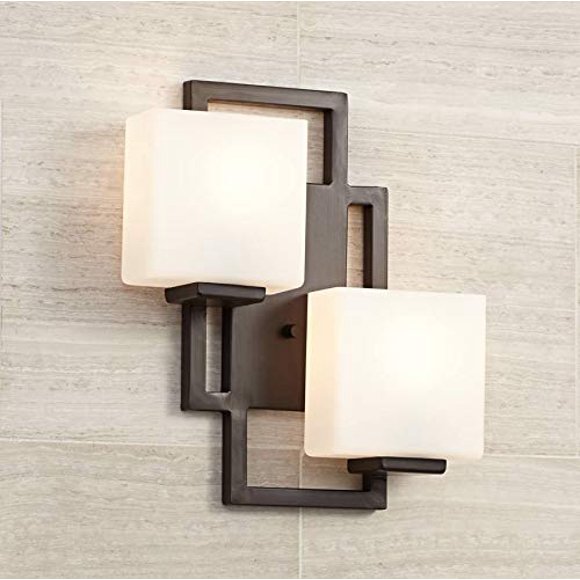 Lighting on The Square Modern Wall Light Bronze 15 1/2" Square Glass Sconce Fixture for Bathroom Side of Mirror Hallway - Possini Euro Design