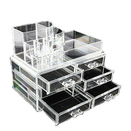 Clear Acrylic Cosmetics Makeup Jewelry Organizer 6 Drawers 8 Compartments Top