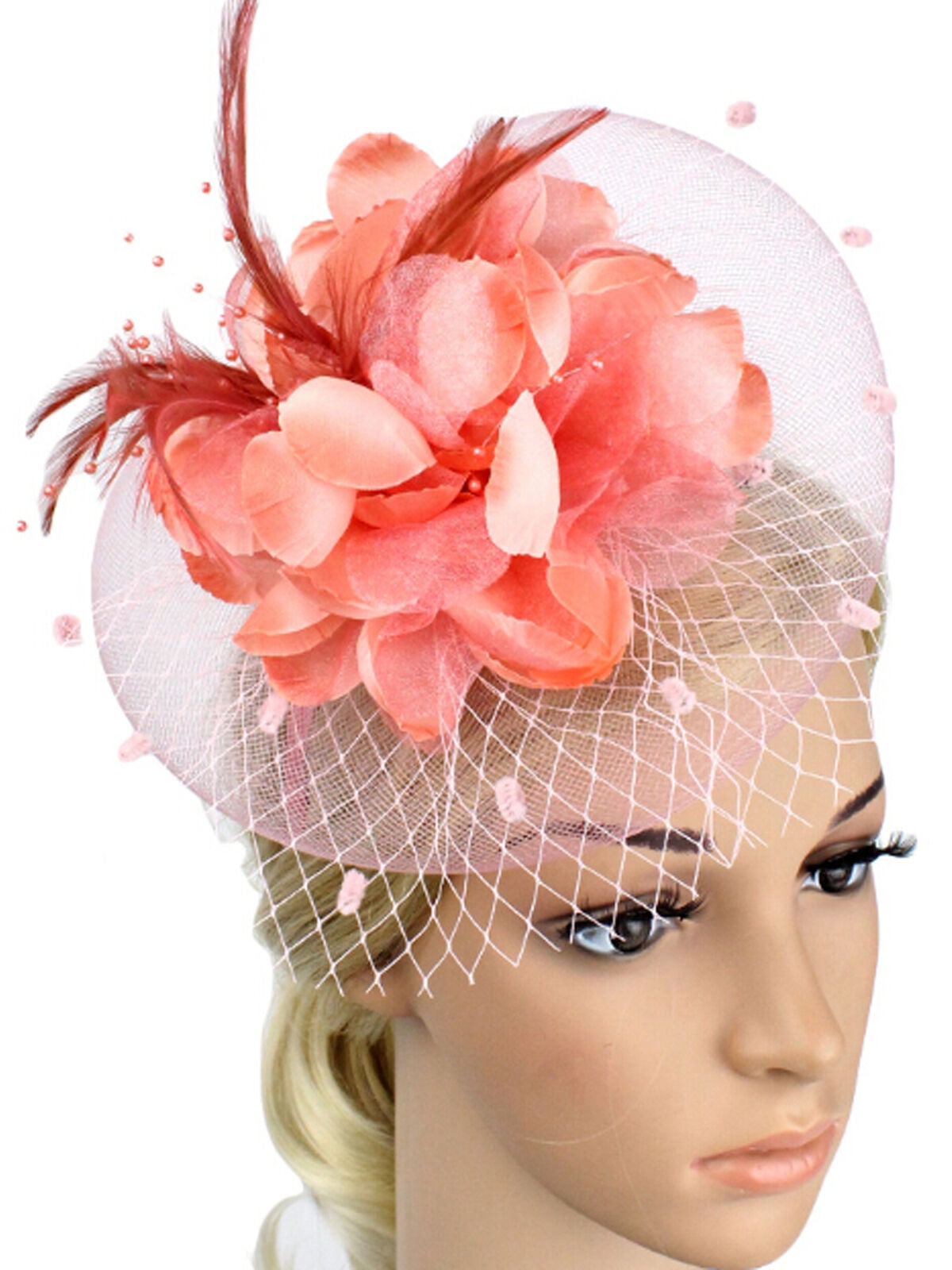Lady Flower Mesh Fascinator Feather Headband Party Headwear Cocktail Headpiece Lady Flower Mesh Fascinator Feather Headband Party Headwear Cocktail Headpiece
