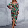 thumbnail image 5 of Robes pour Femmes Décontractées 2023 Robe Sexy à Manches Longues Col en V Contraste Taille Élastique Verte S, 5 of 5