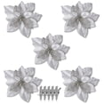thumbnail image 2 of Wosthever 15/5 uds, polvo de brillo de flores artificiales de Navidad, adornos de árbol de Navidad DIY, flores falsas, decoraciones de Año Nuevo de Kits de decoración para fiestas plata 5PCS, 2 of 6