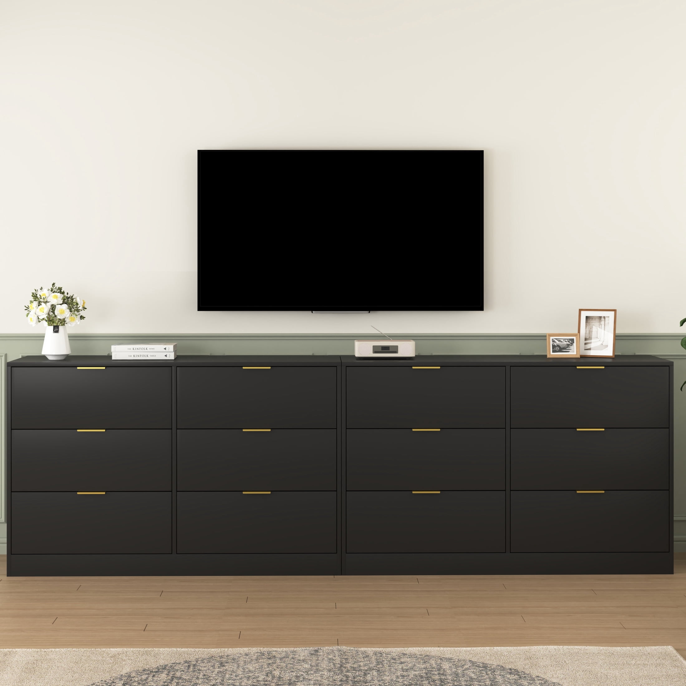 Noble House 6-Drawer Dresser, Wooden Storage Cabinet for Bedroom, Living Room, Black