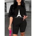thumbnail image 2 of Conjunto De Dos Piezas Paris Print, Camiseta De Cuello Redondo De Manga Corta Y Pantalones Cortos, Atuendo Casual De 2 Piezas Para Verano Y Primavera, Ropa De Mujer, 2 of 4