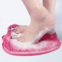 Esterilla de masaje de pies para usar en la ducha con ventosas antideslizantes, limpia, exfolia y masajea los pies, mejora la circulación sanguínea y alivia los pies doloridos (rosa)