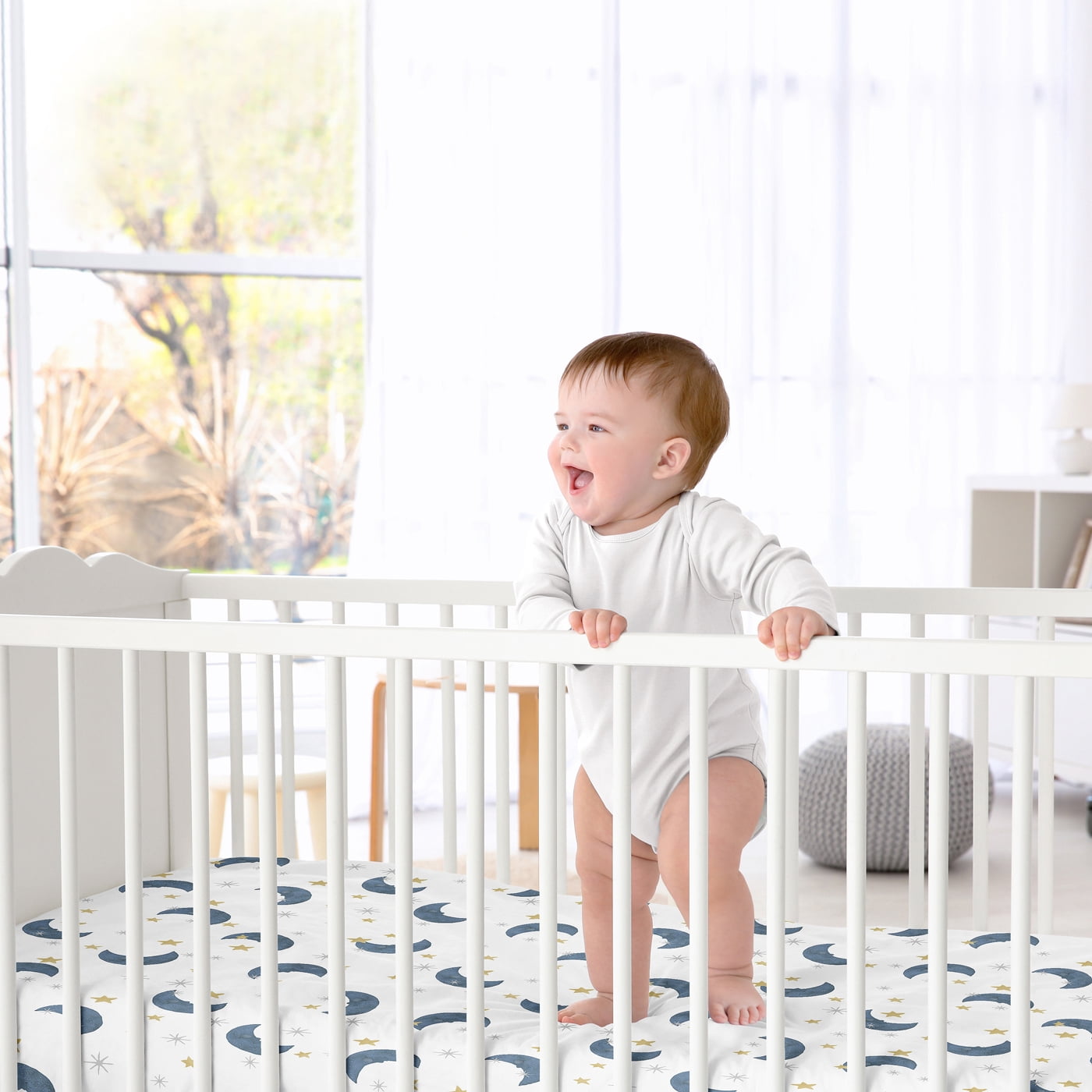 Sweet Jojo Designs Moon Bear Blue and Gold Fitted Crib Sheet