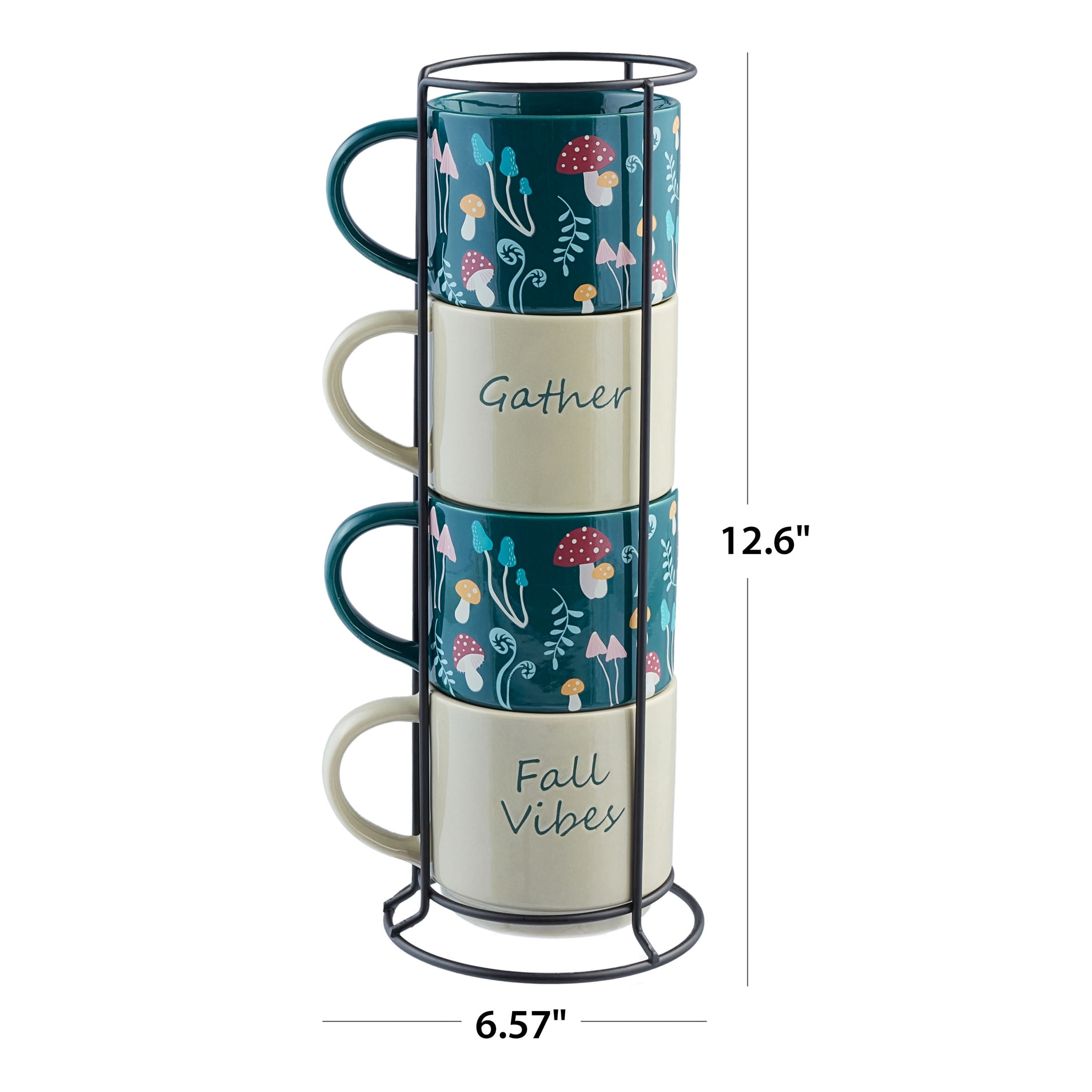 Over and Back 5-Piece Color-Glazed Stackable Mug Set with Rack