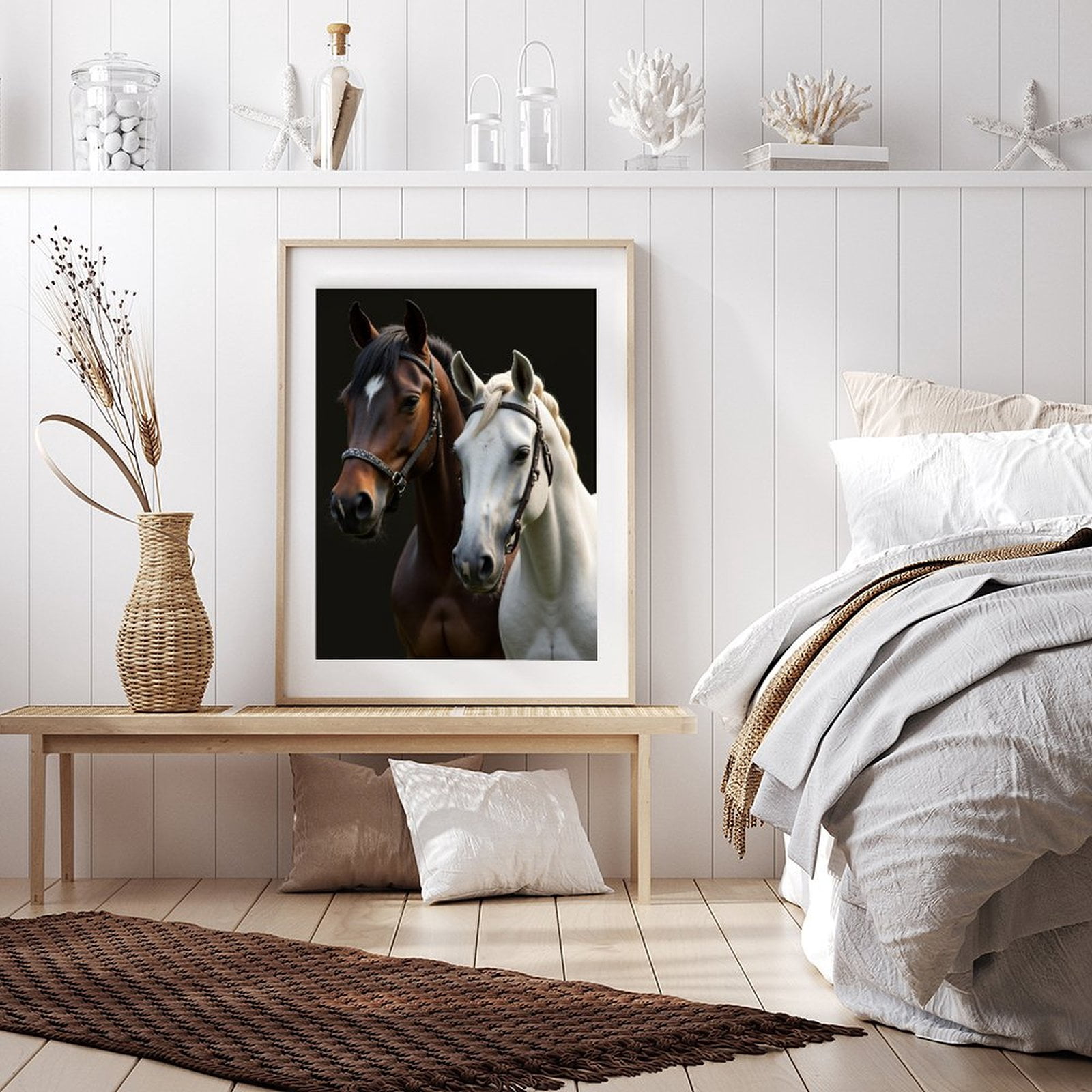 Diamond Art Kit for Adults, Elegant Brown White Horses Duo Diamond Painting for Adults Beginners, 5D DIY Diamond Art Painting Kits, Colorful Diamond Painting Craft for Home Decor 12x16