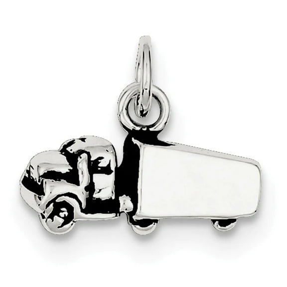 925 Sterling Silver Solid Oxidized Truck Charm 11x18mm Wide Pendant Necklace for Women - 1.7 Grams