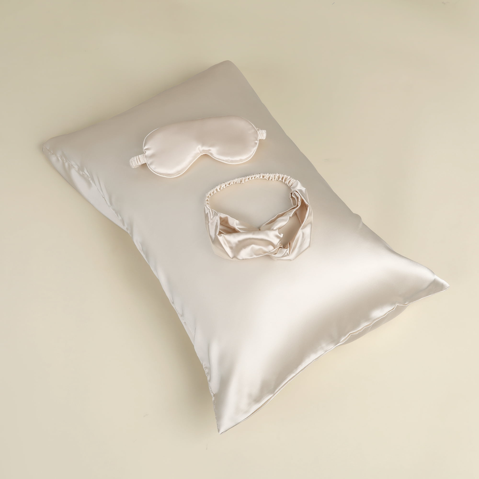 Unique Bargains Pillow Case with Envelope Pillowcases with Eye Mask, Hair Band Champagne