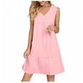 thumbnail image 3 of Ndbuld Womens Summer Dresses 2025 V-Neck Sleeveless Side Pockets Dress Sundress Solid Loose Short Flowy Mini Dress(Gift Included),Pink ,Size XXL, 3 of 9