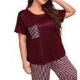 thumbnail image 3 of Casual Striped Round Neck Tee Pant Sets Short Sleeve Red and White Plus Size Pajama Sets (Women's), 3 of 4
