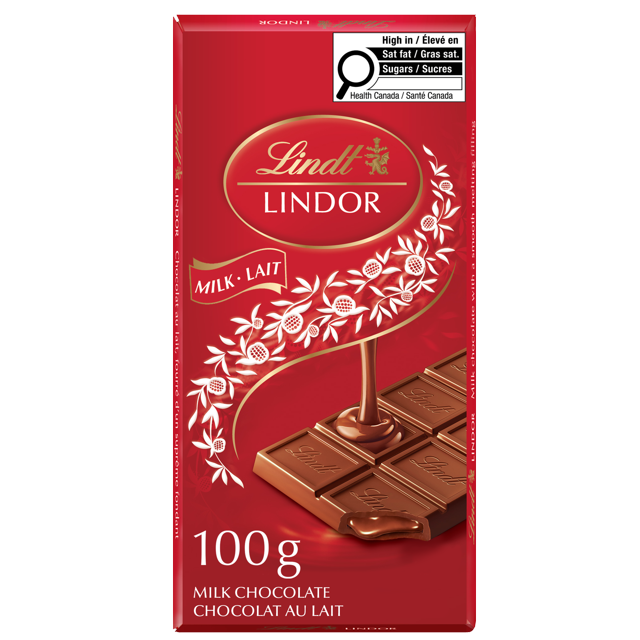 Lindt LINDOR Milk Chocolate Bar, 100 Grams