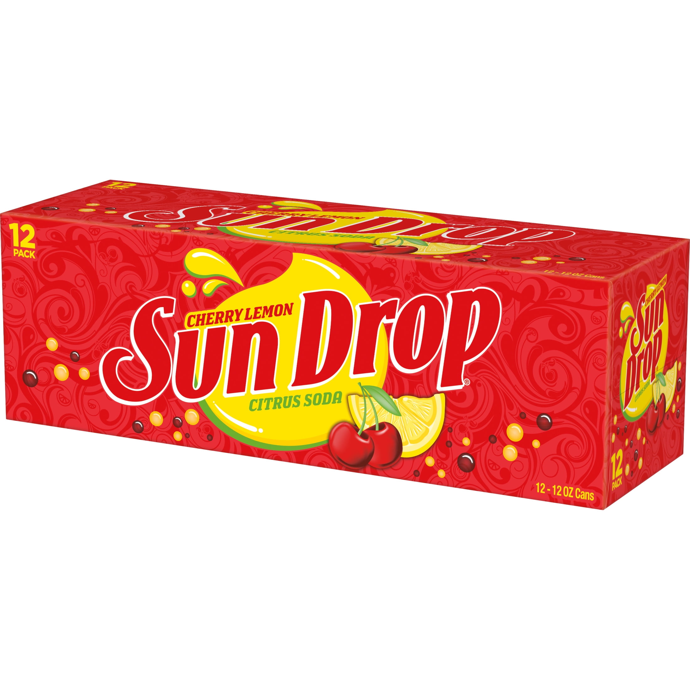 Sun Drop Cherry Lemon Citrus Soda Pop, 12 fl oz, 12 Pack Cans