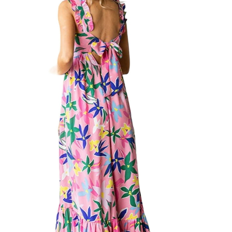 Pink Plus Size Floral Print Babydoll Maxi Dress - Walmart.com