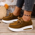 thumbnail image 3 of Women's Suede Platform Wedge Loafers Comfortable Moc Toe Non Slip Casual Lace Up Dress with Arch Support Brown Size 8, 3 of 5