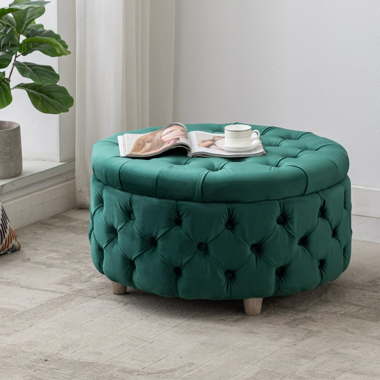 WestinTrends Wordford Round Velvet Tufted Storage Ottoman Velvet Dark Green Walmart