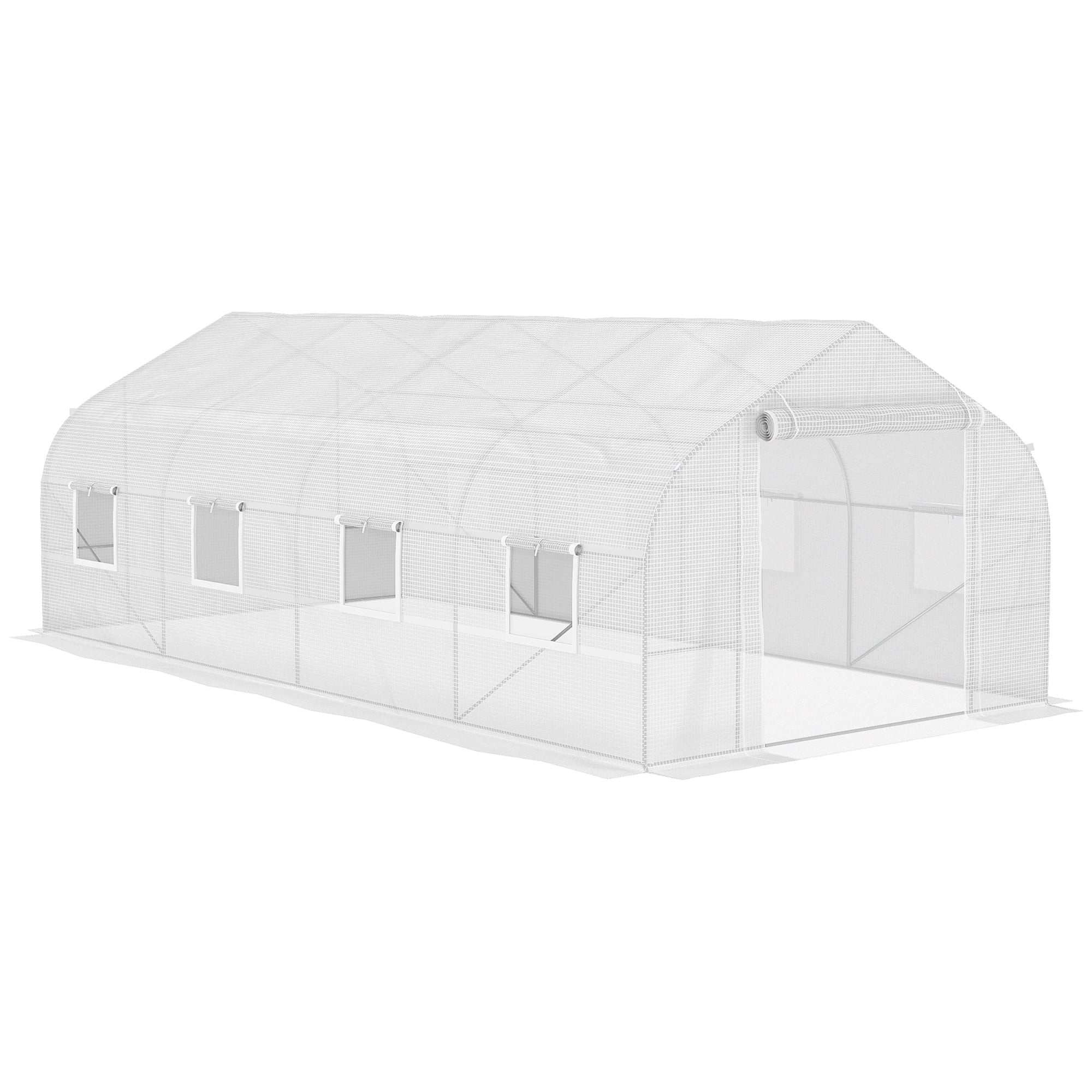 Outsunny 20' x 10' x 7' Walk-In Greenhouse, Hot House, Roll Up Door, White
