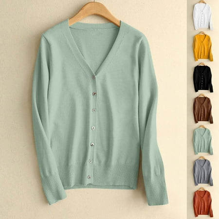 BXINGOHAI Womens Cardigan Sweaters Lightweight Crew Neck Long Sleeve Outfits Fall Fashion Clothing Yellow L