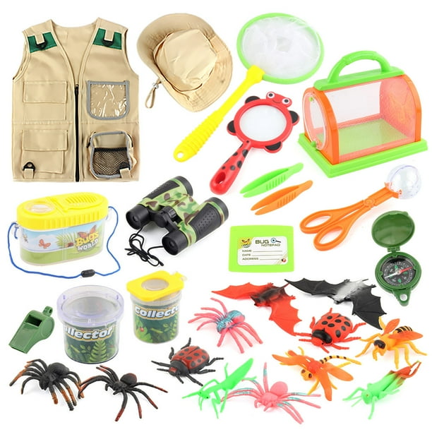 Vogacara Juego de 26 piezas para explorador al aire libre, brújula de cristal, juguetes ligeros para acampar, sombrero de carga, juego de captura, Juegos de imaginación Vogacara FN010530-00B