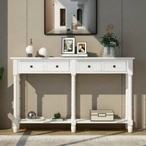 Tall Console Table with 2 Big Drawers, 58'' x 11'' x 34'' Wood Buffet Sideboard Desk w/Bottom Shelf, Victorian-era Retro Console Entryway Table Accent Table for Entryway, 130lbs, White, S8963