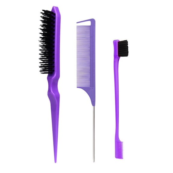 3Pcs Slick Back Hair Brush Set Bristle Hair Brush Edge Control Brush Teasing Comb for Women Baby Kids Black Hair