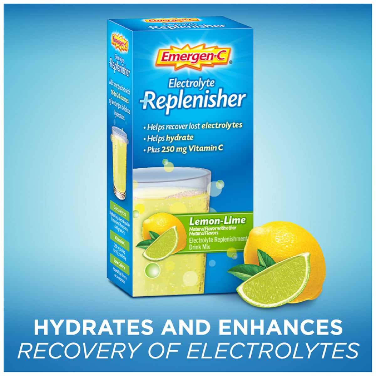 Emergen-c electrolyte replenisher (8 count, lemon-lime flavor) fizzy drink  mix with 250mg vitamin c, 0.33 ounce packets - Walmart.com