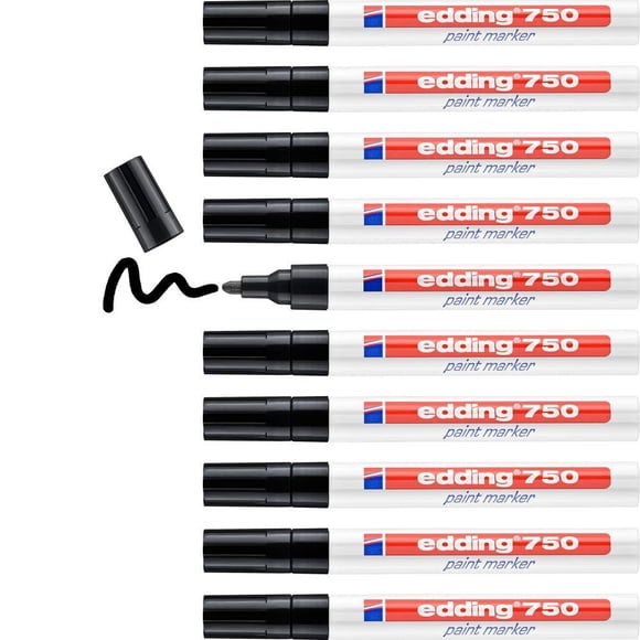 Edding 750 Marqueur de Peinture Opaque Bullet Tip - Noir Lot de 10